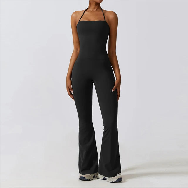 Bell Bottoms Gym Set Women One-piece Yoga Suit Sports Jumpsuit Women Fitness Rompers Stretch Workout Flare Leggings Bodysuits