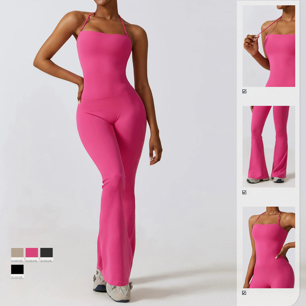Bell Bottoms Gym Set Women One-piece Yoga Suit Sports Jumpsuit Women Fitness Rompers Stretch Workout Flare Leggings Bodysuits